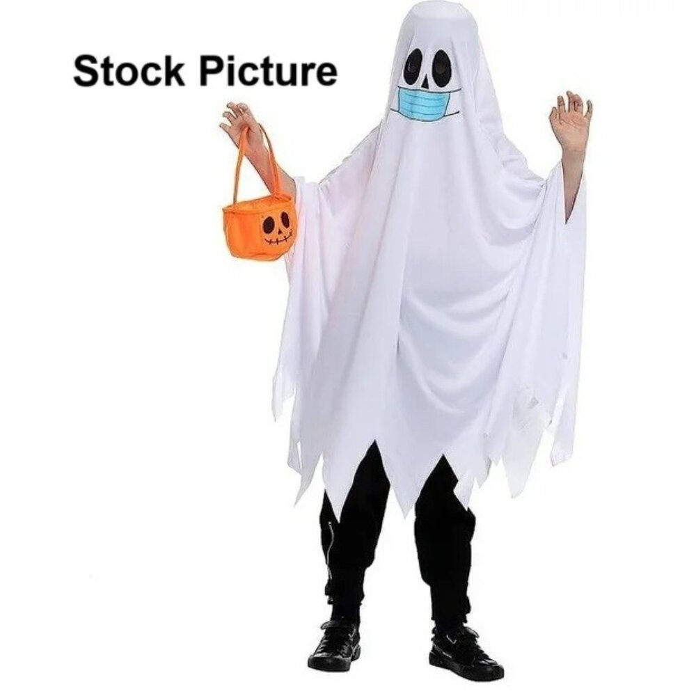 Spooktacular Child Ghost Costume w/ Pumpkin Basket Size S 5-7 Years Cosplay NIP